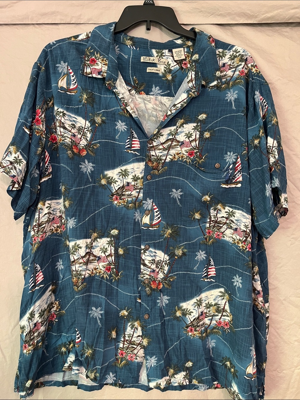 Relaxed Fit Blue Tropical Print Camp Shirt by Batik Bay Men’s 4X